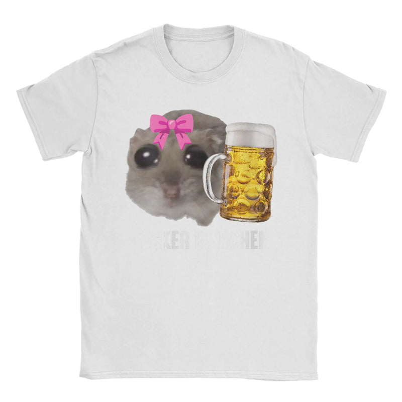 Delicious Beers Sad Hamster Meme Men's T Shirt Lecker Bierchen Vintage Tees Short Sleeve O Neck T-Shirt Cotton Adult Clothing