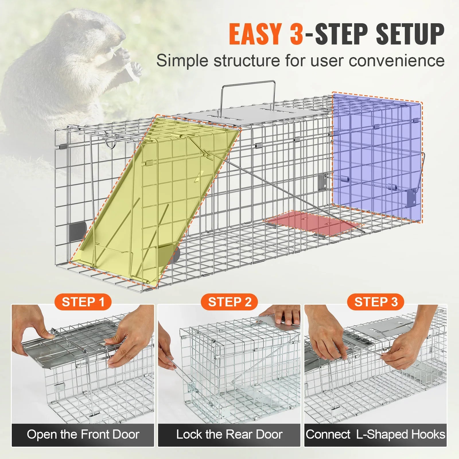 SucceBuy Live Animal Cage Trap - 24x8x8" Folding Humane Trap
