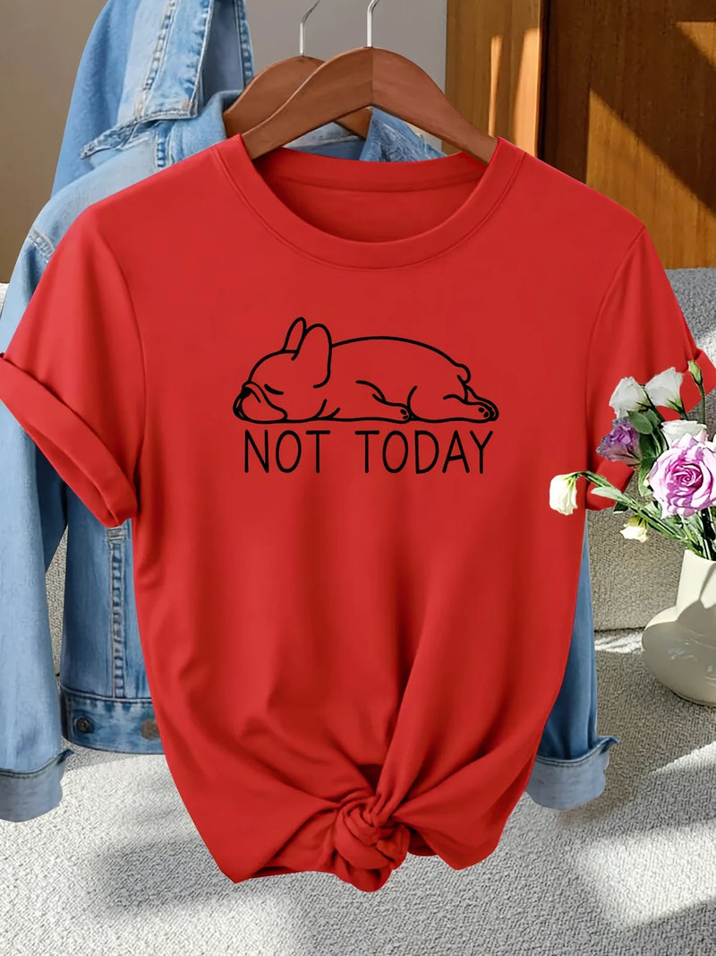 Not Today French Bulldog Women's Tee - Lazy Dog Graphic, Casual Gray Top