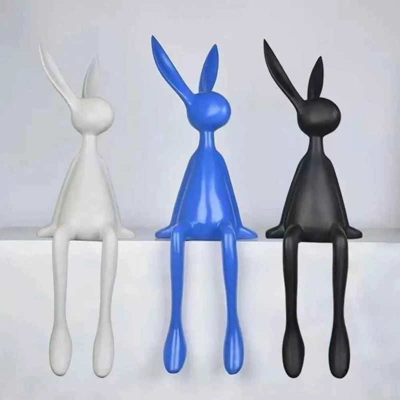 25cm Sitting Rabbit Figurine Long-legged Bunny Resin Statue Animal Sculpture Home Office Bookshelf Desktop Easter Decor Ornament