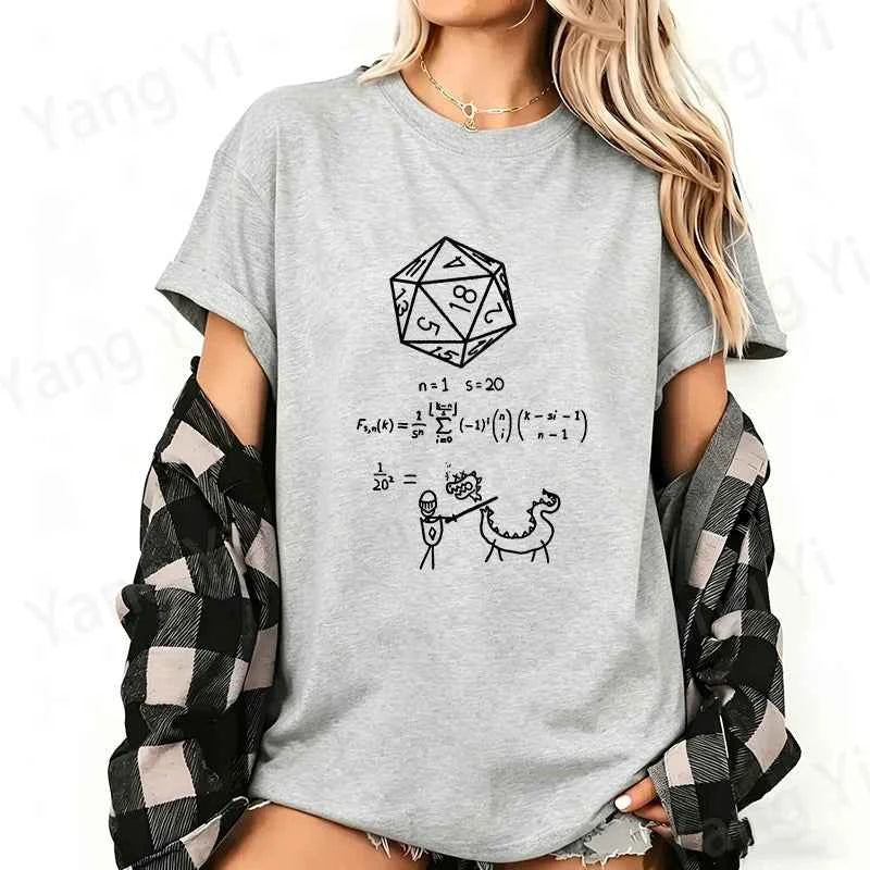 Adventurers Fight Againsts Dragon Print Cotton T-shirt Women Men Summer Casual Short Sleeve Round Neck Top Numerical Formula Tee
