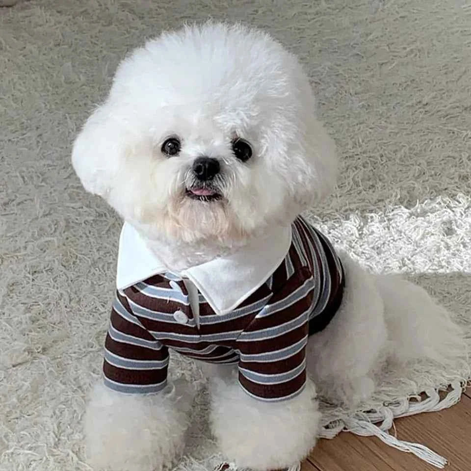 Pet Breathable T-shirt Trendy Striped Dog Clothes Summer Shirt Collar Teddy Tank Top Bichon Frise Fashion Short Sleeve