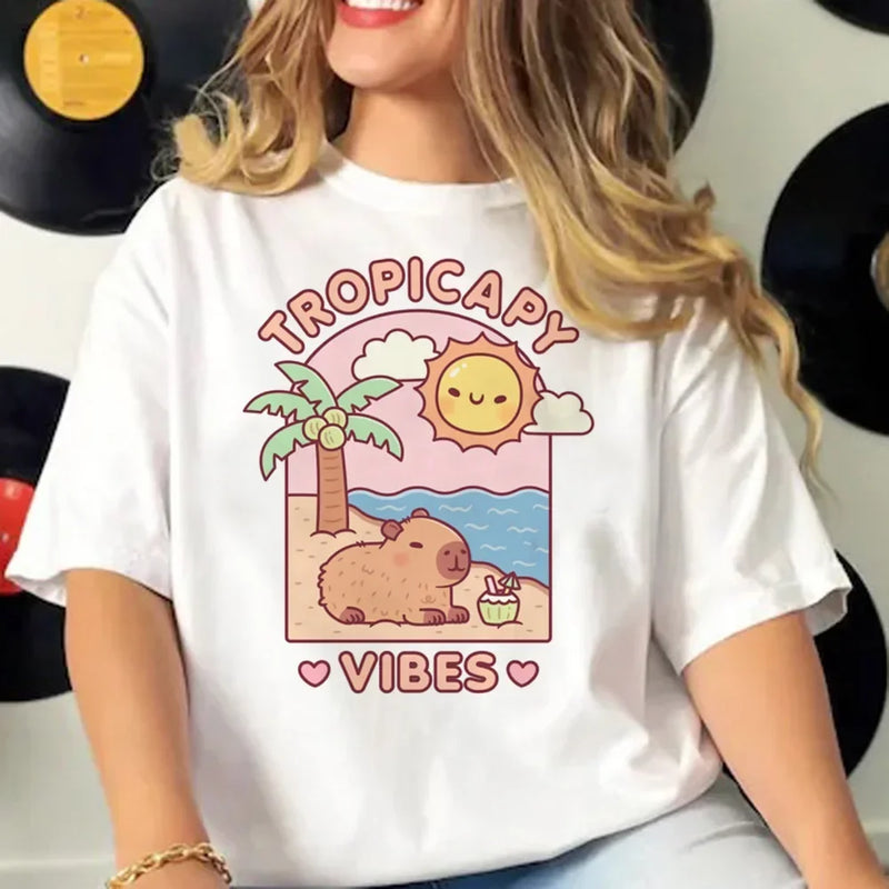 Capybara T-shirts Women Manga Graphic Tee Harajuku Top Female Japanese Manga Designer Clothing