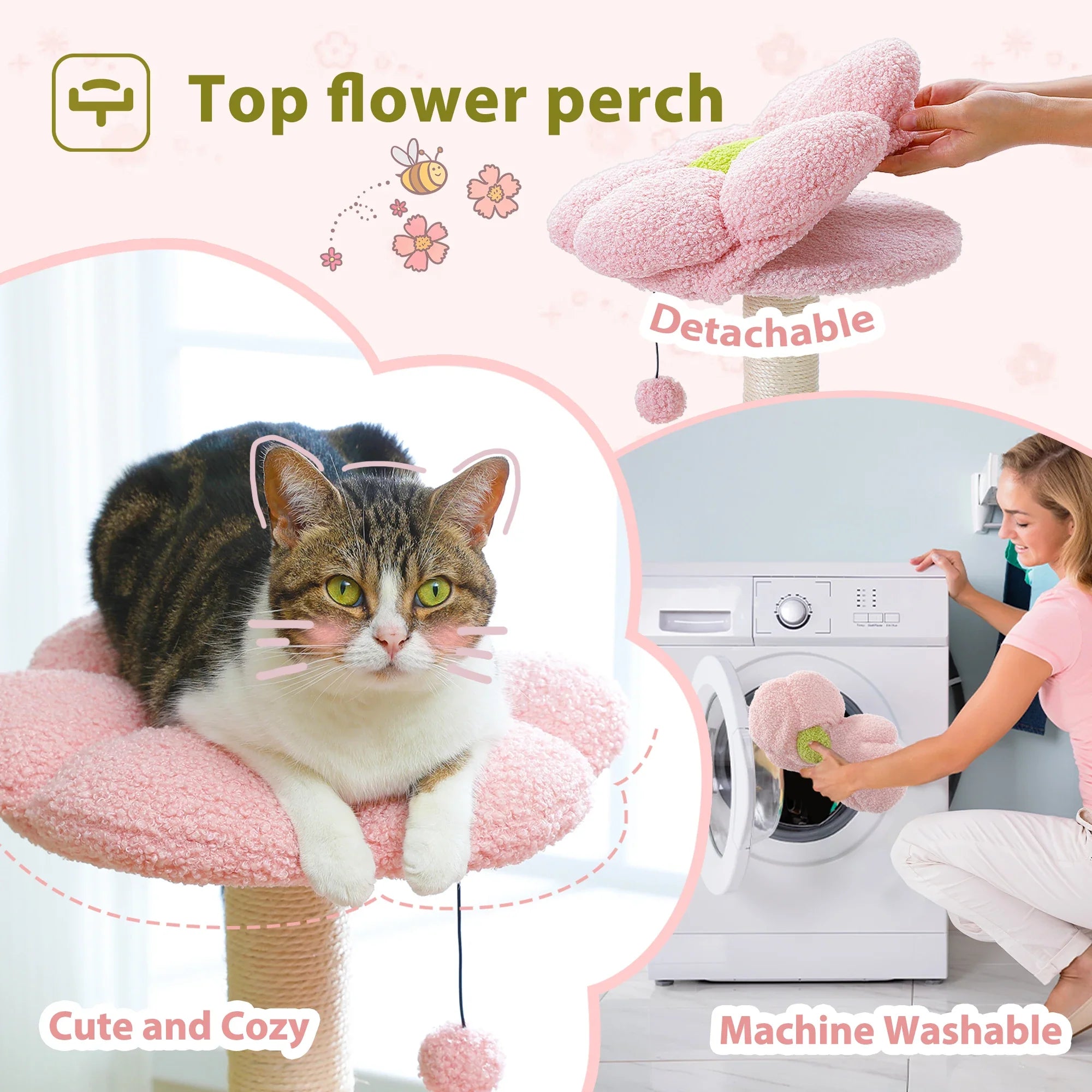 Petepela Flower Cat Tree - 89cm Tower with Hammock & Condo