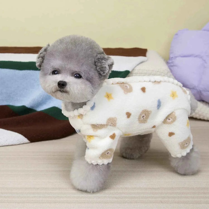 Teddy Backless Four-Legged Sweatshirt Pet Winter Warmth Pyjamas Small Dog Litter Bear Pattern Jumpsuits Clothes