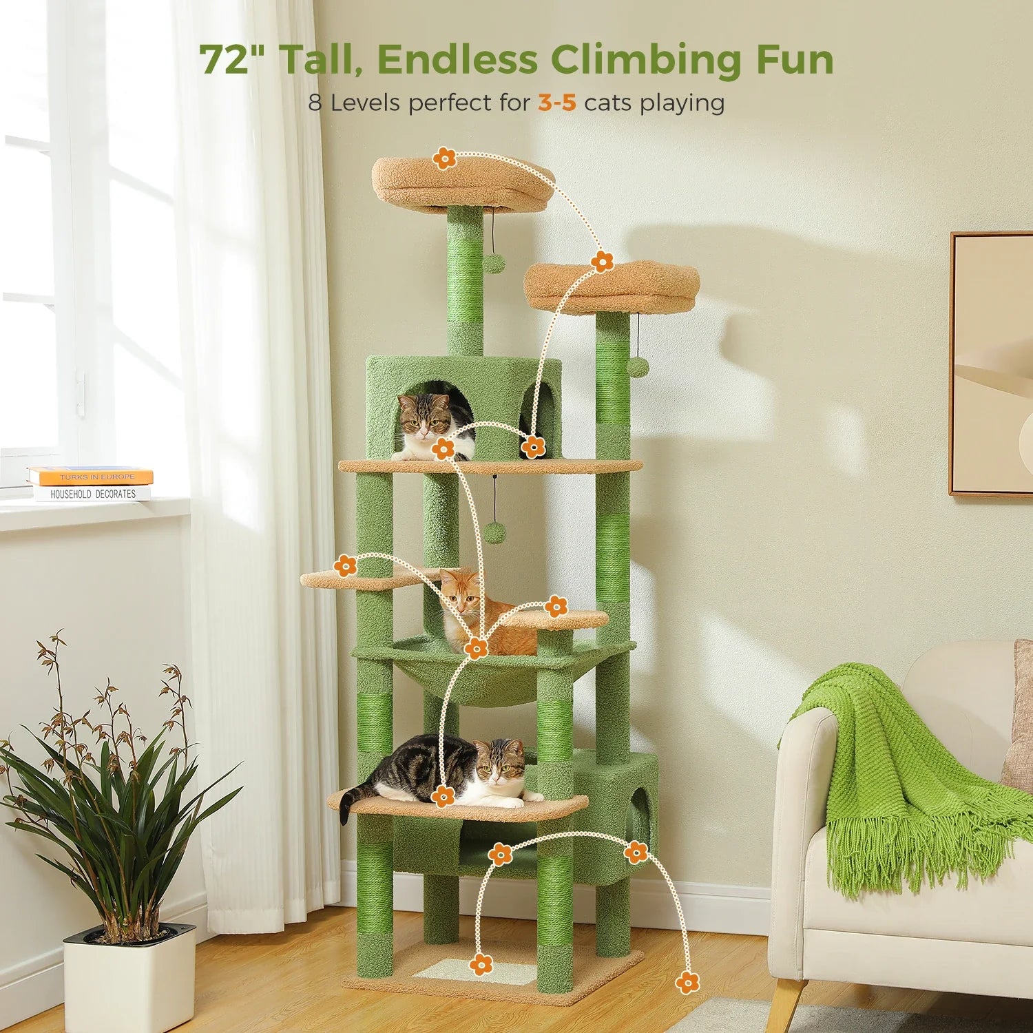 Pequlti 72" Multi-Level Cat Tree Tower with Condo & Hammock