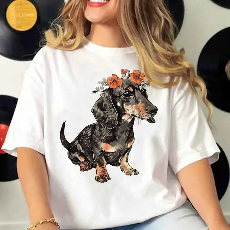 Dachshund t shirt women active wear summer funny Tee girl comic 2000s funny clothing