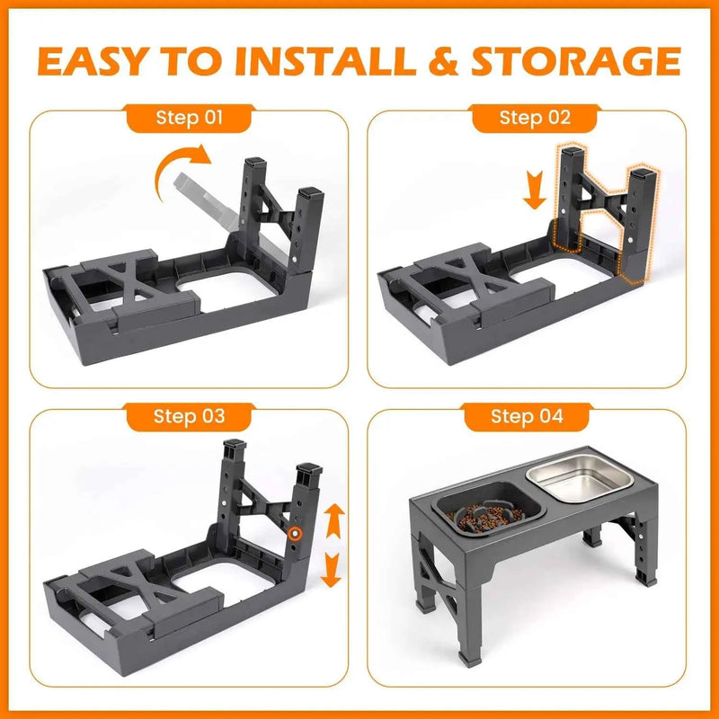 Elevated Slow Feeder Dog Bowls - 5 Heights Adjustable Stand