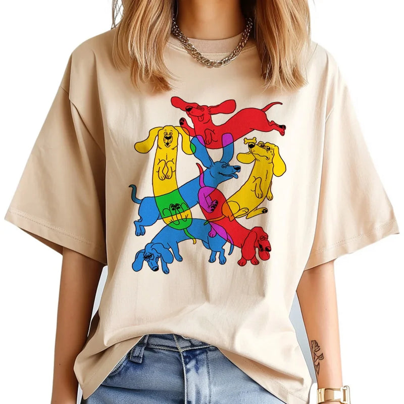 Dachshund t-shirts women funny harajuku top female 2000s clothing