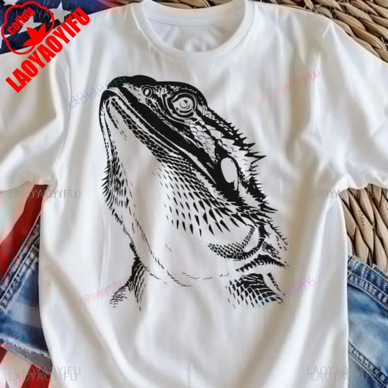 Bearded Dragon Shadow Graphic Printed Lizard Lover T Shirt Reptile Exotic Pet Gift T-Shirt Casual Fashion Harajuku Man Tshirt