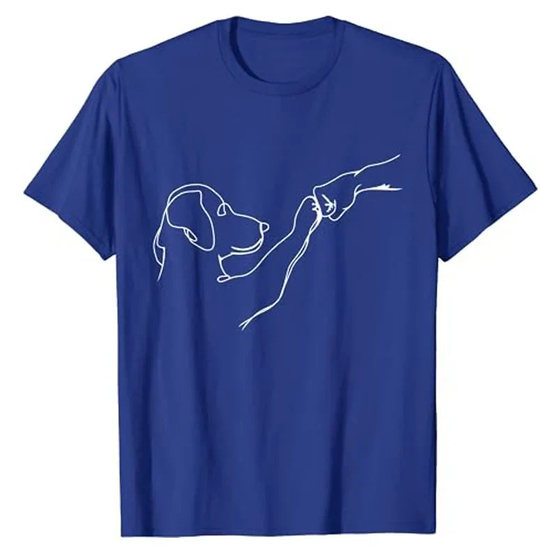 Dog and People Punch Hand Dog Man Friendship Bump Dog's Paw T-Shirt Animal Lover Comics Graphic Tee Tops Funny Mama Daddy Gifts