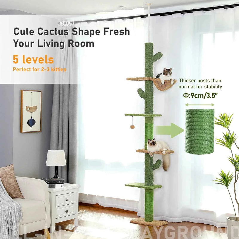 PAWZ Road 5-Tier Floor to Ceiling Cactus Cat Tree - Green