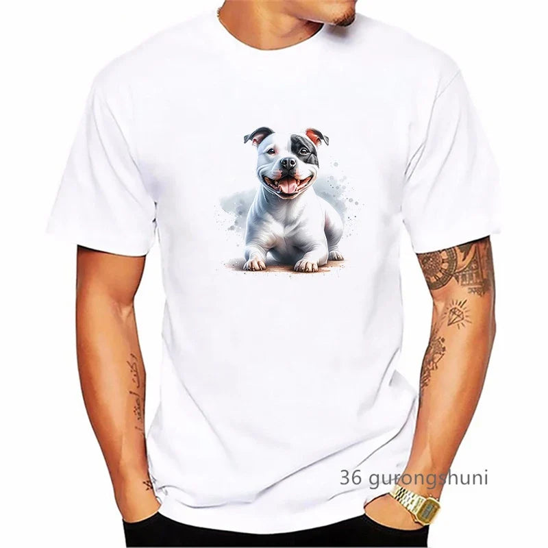 Staffordshire Bull Terrier Dog Animal Printed T Shirt Men'S Clothing Summer Fashion Tops Tee Shirt Homme Harajuku Shirt