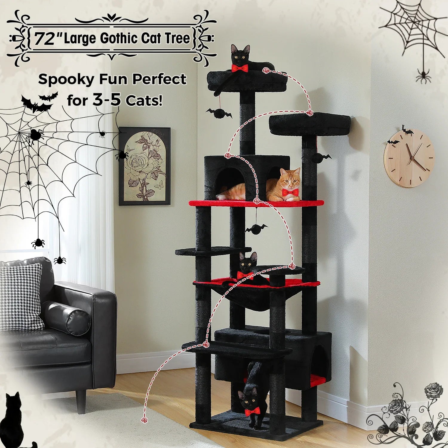 PAWZ Road Large Cat Tree Tower - 72" Multi-Level with Condo Grey