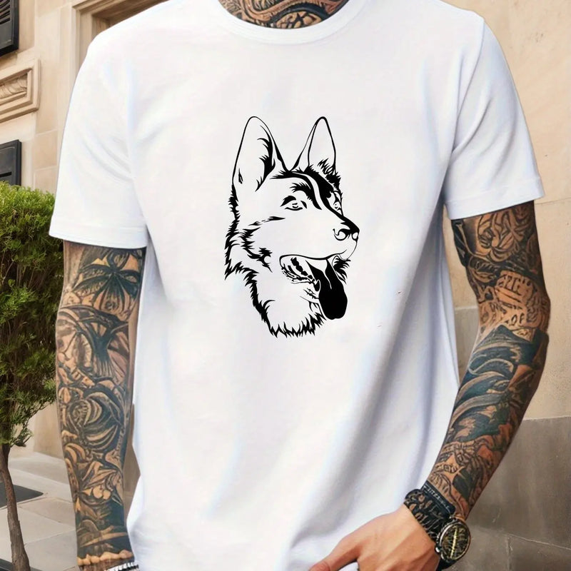 2026 Men's German Shepherd Print 100% Pure Cotton Round Neck T-shirt Casual Summer Outdoor Soft Breathable Short Sleeved Shirt