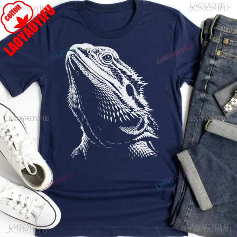 Bearded Dragon Shadow Graphic Printed Lizard Lover T Shirt Reptile Exotic Pet Gift T-Shirt Casual Fashion Harajuku Man Tshirt