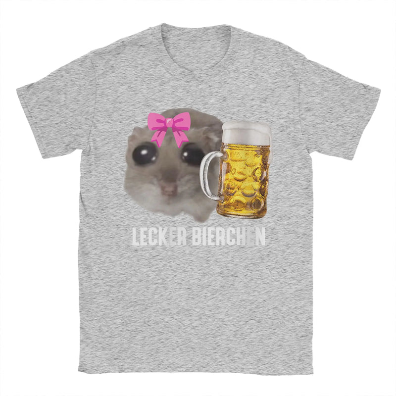 Delicious Beers Sad Hamster Meme Men's T Shirt Lecker Bierchen Vintage Tees Short Sleeve O Neck T-Shirt Cotton Adult Clothing