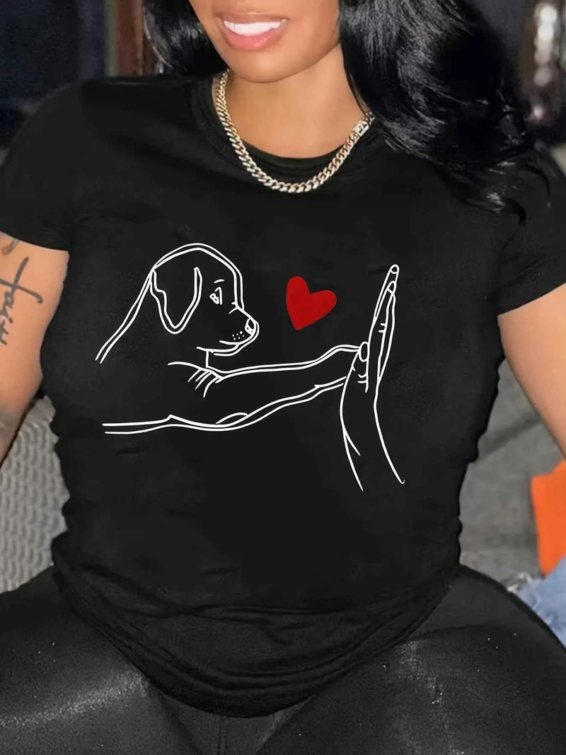 Dog Print T-Shirt Casual Short Sleeve Top for Spring & Summe Women's Clothing Short Sleeve T-Shirt Women Clothes