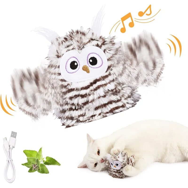 Rechargeable Flapping Bird Sparrow Cat Toy USB Vivid Chirping Interactive Flying Bird Cat Toys Touch-Activated Hangable