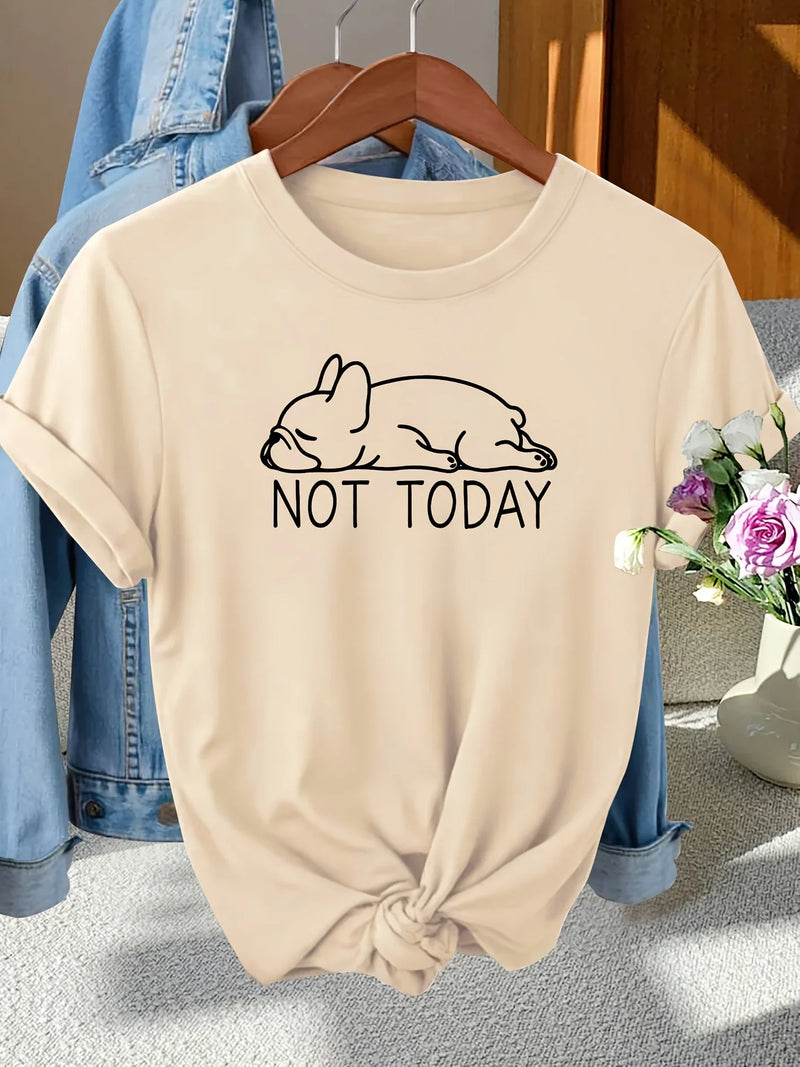 Not Today French Bulldog Women's Tee - Lazy Dog Graphic, Casual Gray Top