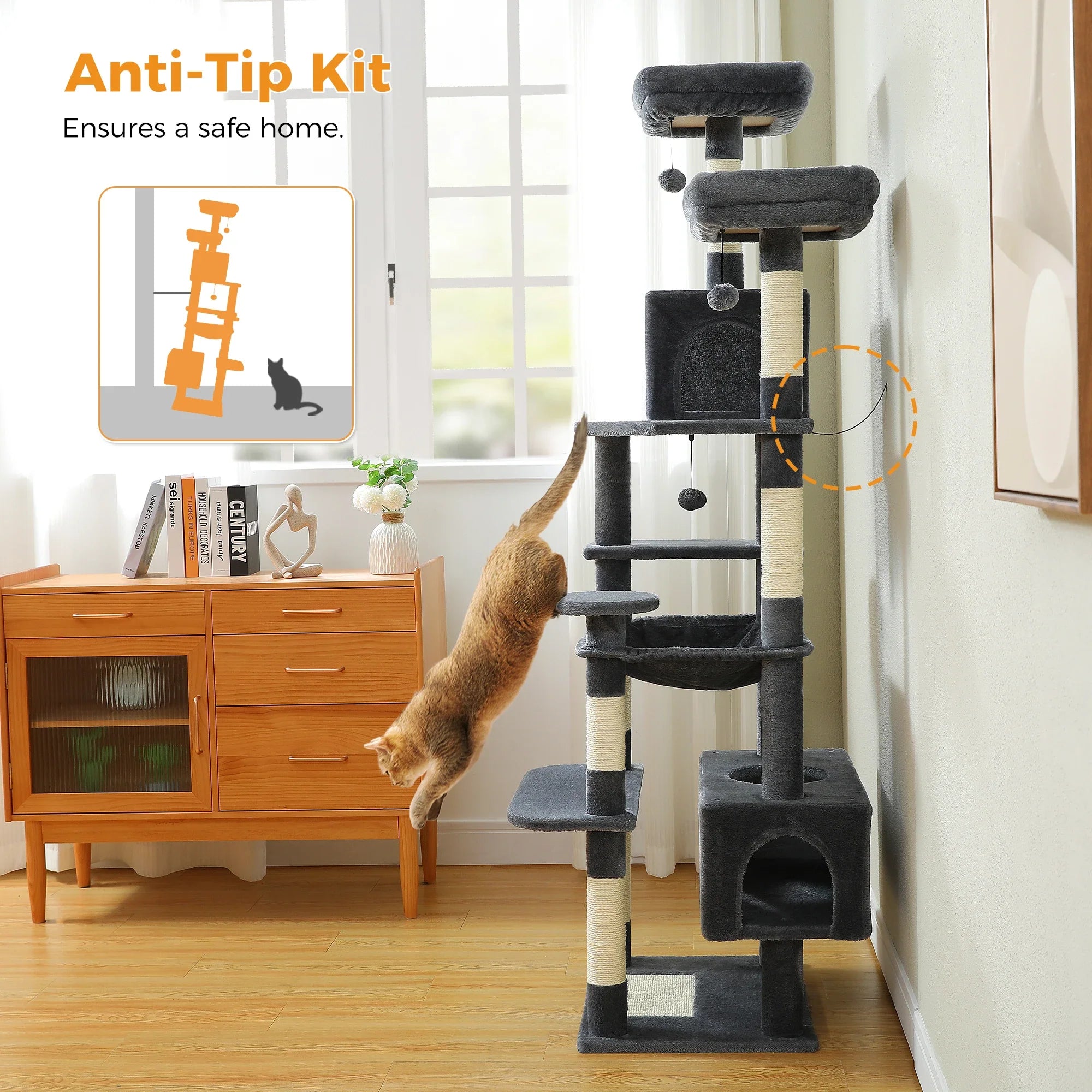 Pequlti 72" Multi-Level Cat Tree Tower with Condo & Hammock