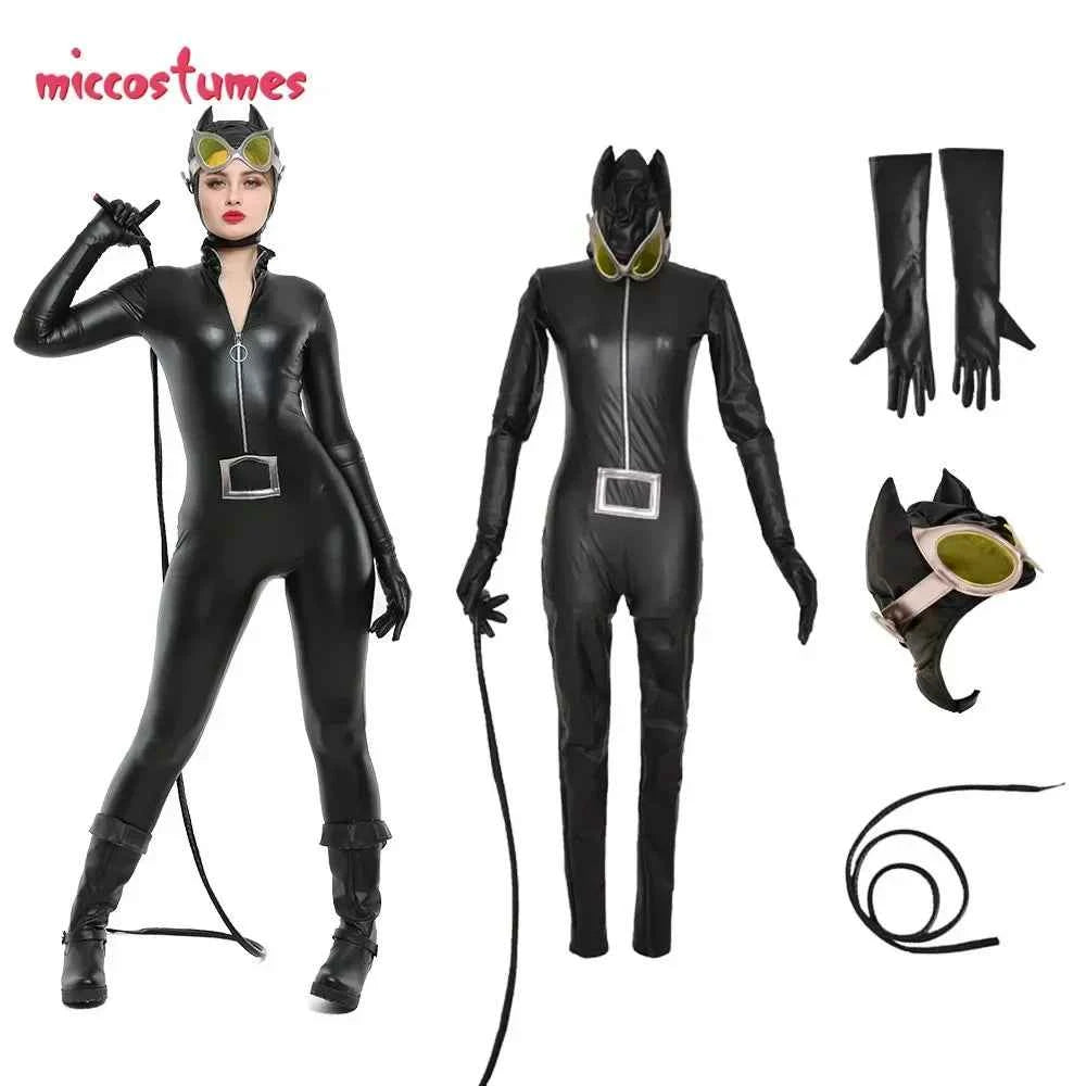 Miccostumes Cat Suit Kitty Cosplay Costume Black Bodysuit Jumpsuit Woman Halloween Cosplay Costume