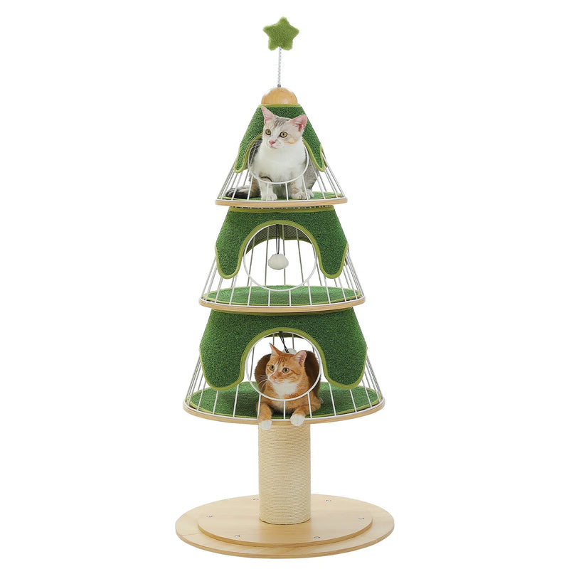 PAWZ Road Christmas Cat Tree Tower - 3 Condos Green/White 135cm