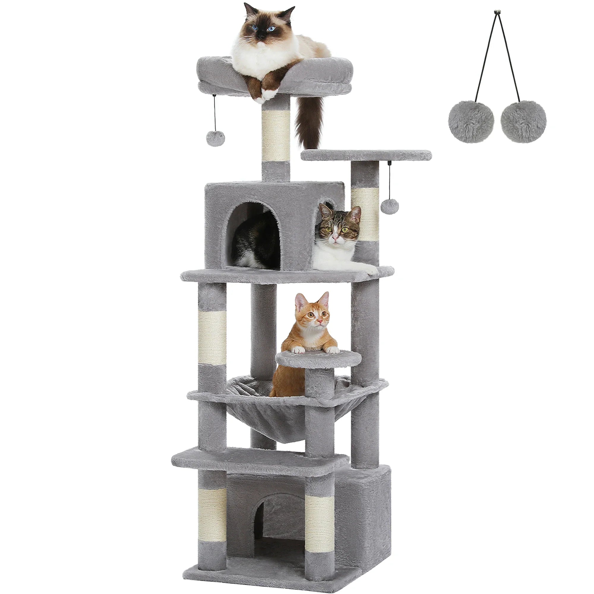PAWZ Road Large Cat Tree Tower - 72" Multi-Level with Condo Grey