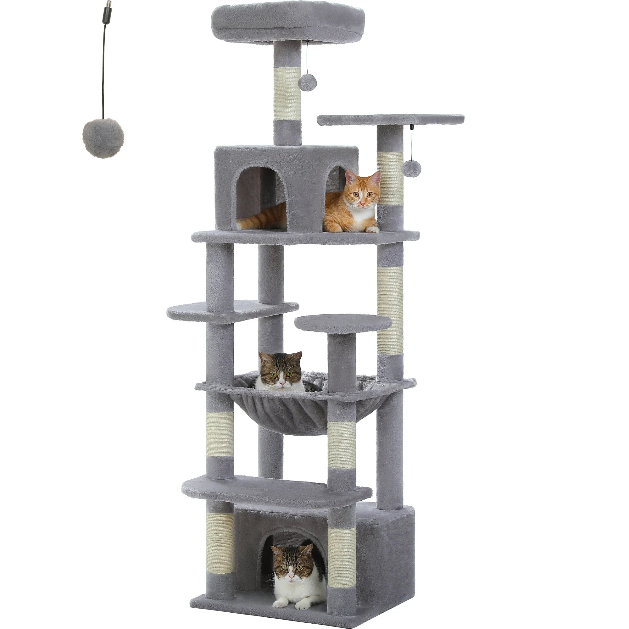 PAWZ Road Large Cat Tree Tower - 72" Multi-Level with Condo Grey