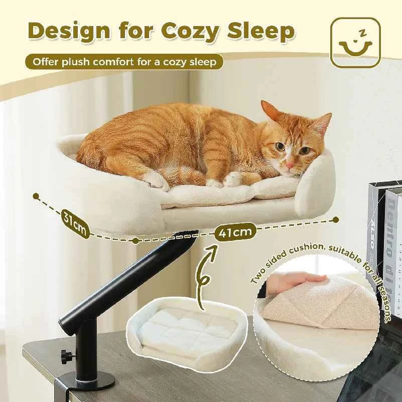 Cat Desk Bed, 360 Rotatable Cat Bed Stand for Indoor Cats, Adjustable Cat Basket, Cats Hammock for Table, Soft Cat Bed for Desk