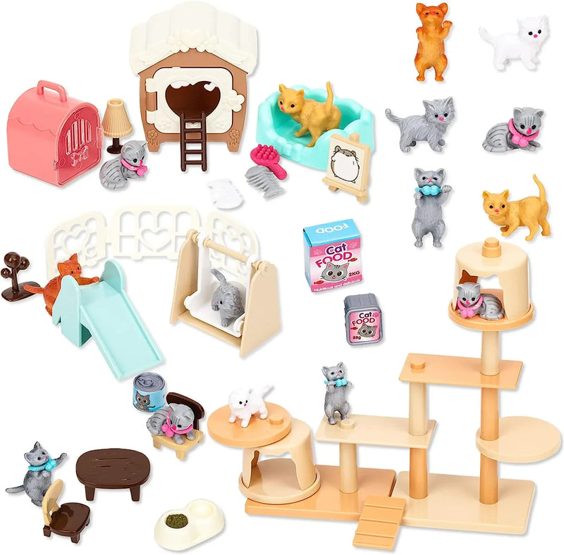 Children's Cat Toys Pretend Toys Cat Character Toy Set Children's Toys Interactive Cat Role Playing Realistic Cat Care Center