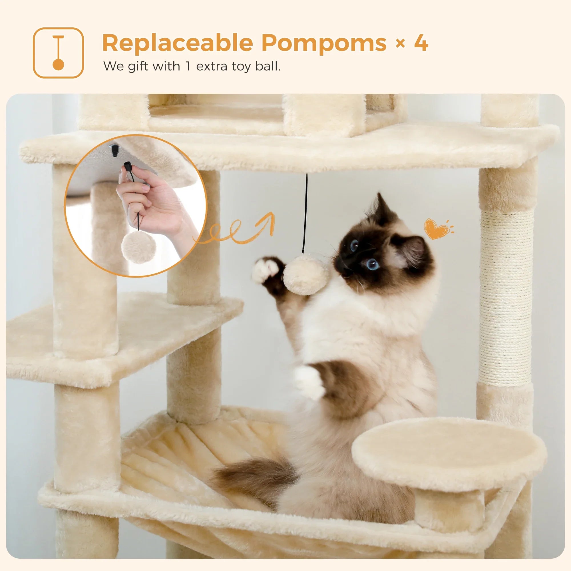 Pequlti 72" Multi-Level Cat Tree Tower with Condo & Hammock