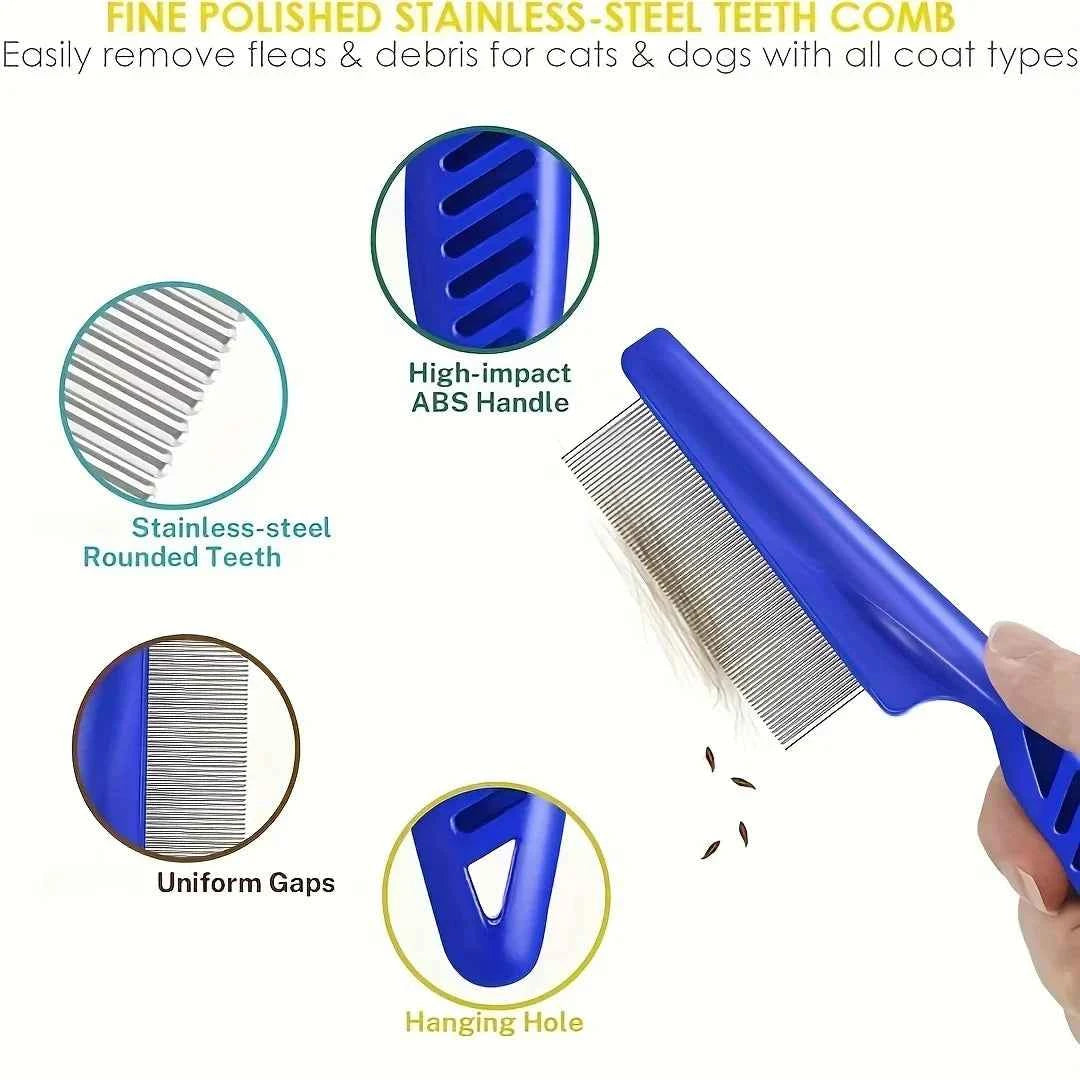 Pack of 4 Stainless Steel Flea and Lice Combs for Dogs and Cats