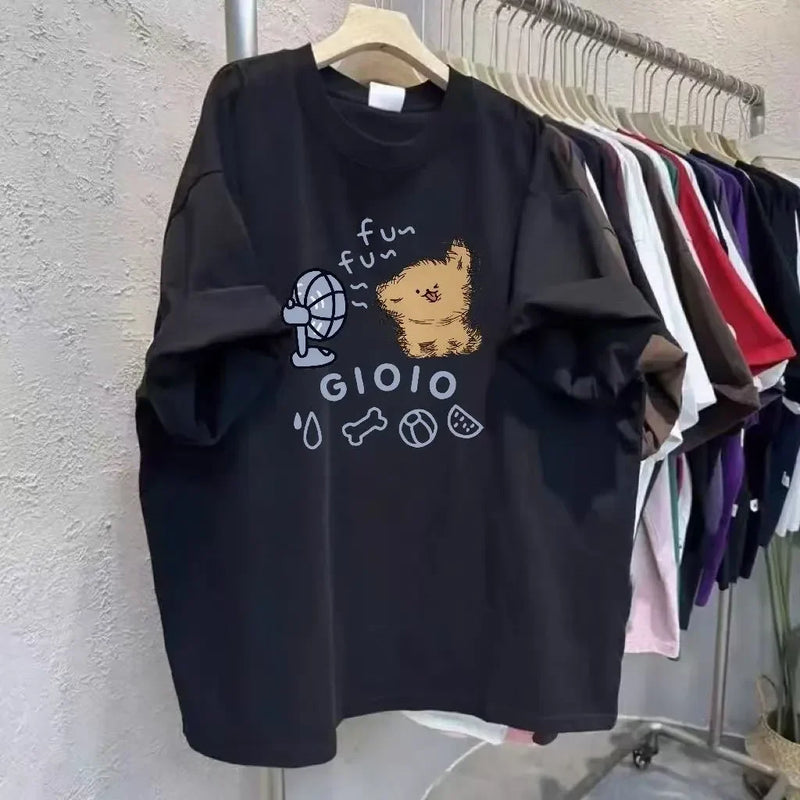 Women's Cute Dog Print Oversized T-shirt Cotton Plus Size Casual Summer Top