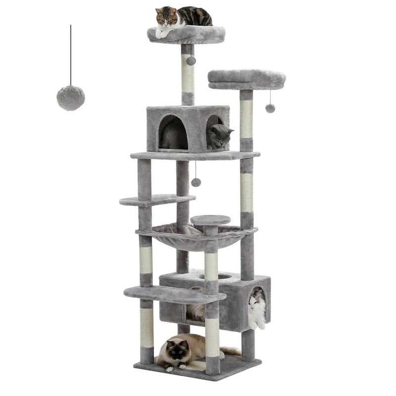 PAWZ Road Large Cat Tree Tower - 72" Multi-Level with Condo Grey