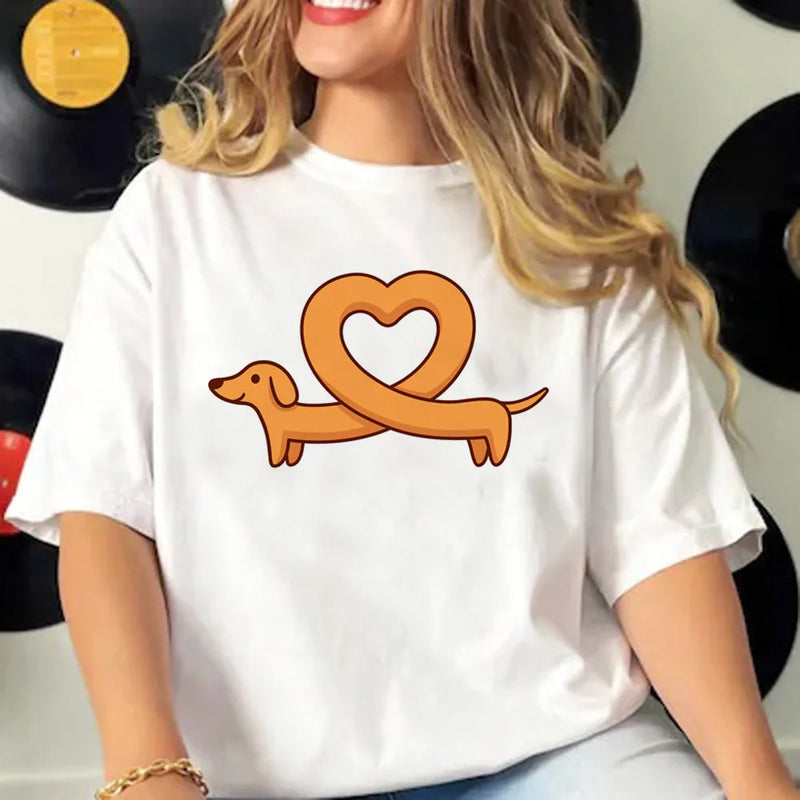 Dachshund t shirt women active wear summer funny Tee girl comic 2000s funny clothing