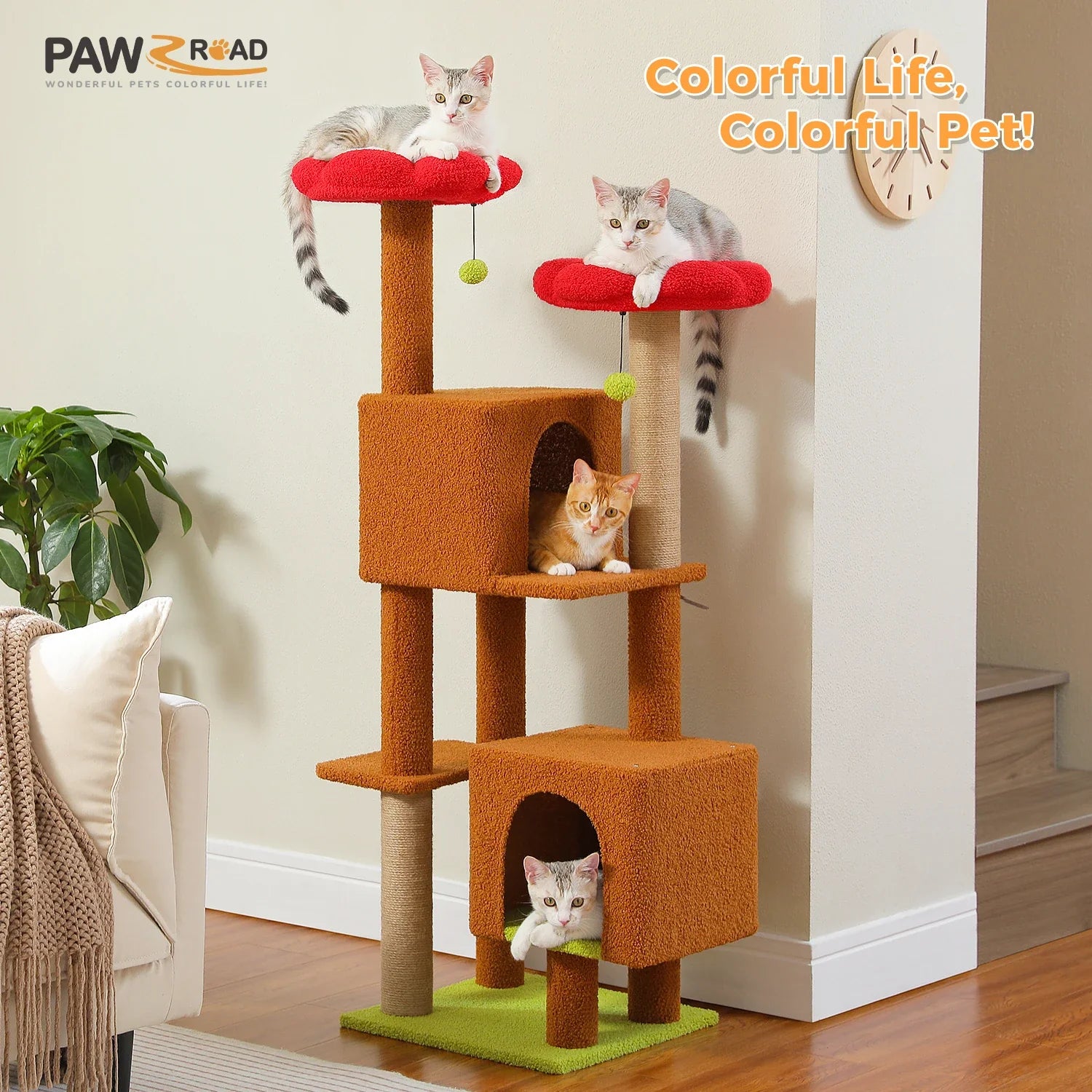 PAWZ Road Cactus Cat Tree - 133cm Tower with 2 Condos & Perches