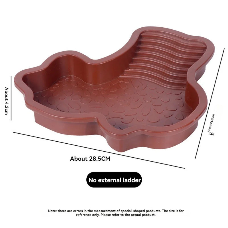 Reptile Bathing Pool Reptile Feeding Dish Water Bowl with Ramp Aquarium Ornament for Snake, Turtle, Bearded Dragon, Lizard Bath