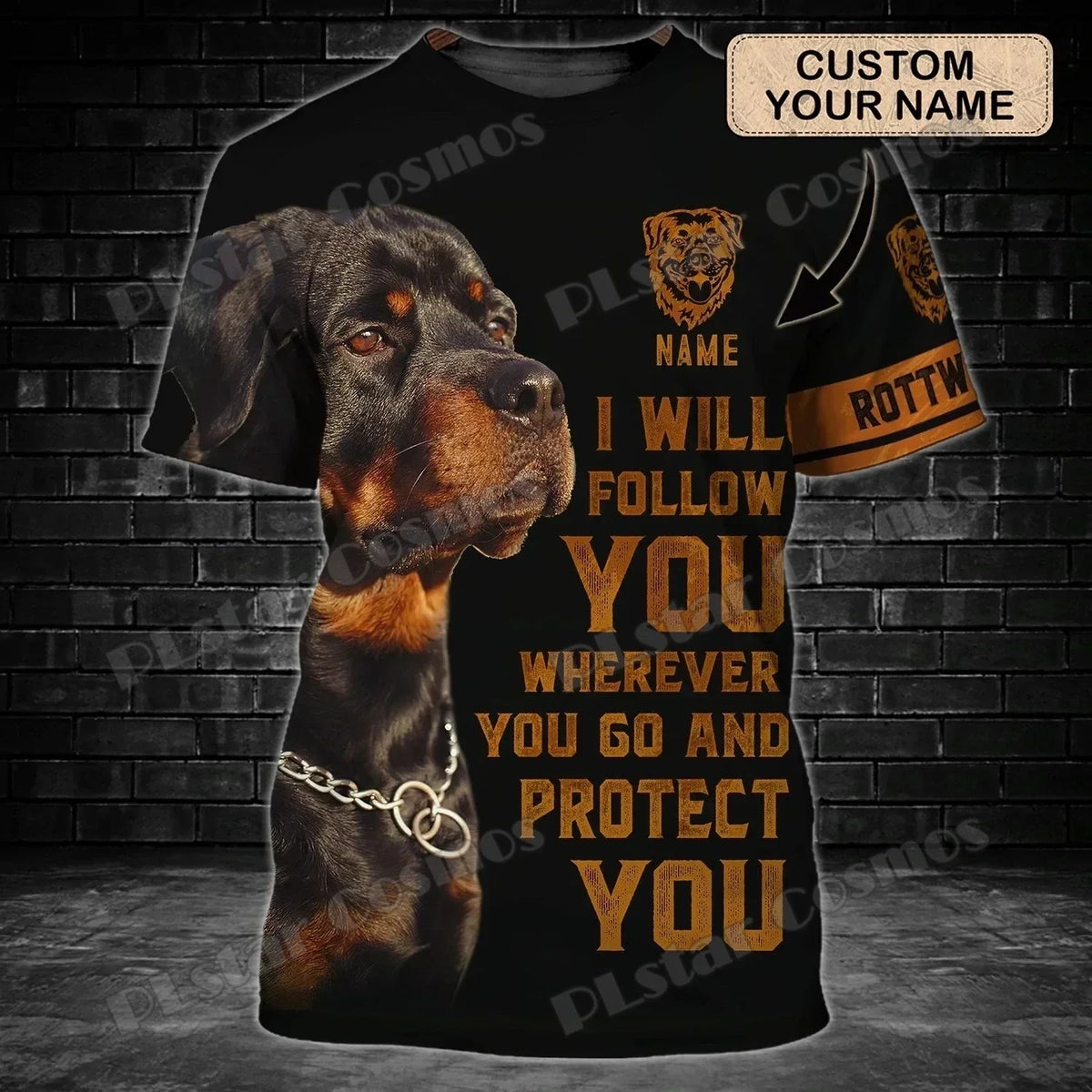 Personalized Name Rottweiler Never Walk Alone 3D Printed Men's T-Shirt Summer Casual Unisex Tee shirt Gift For Dog Lovers TTD21