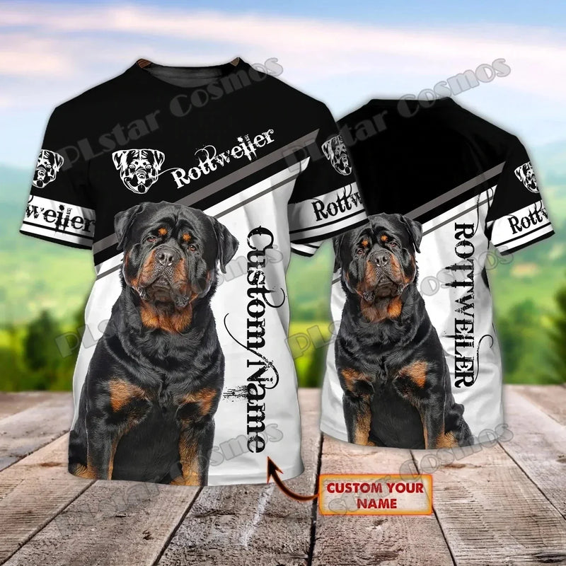 Personalized Name Rottweiler Never Walk Alone 3D Printed Men's T-Shirt Summer Casual Unisex Tee shirt Gift For Dog Lovers TTD21