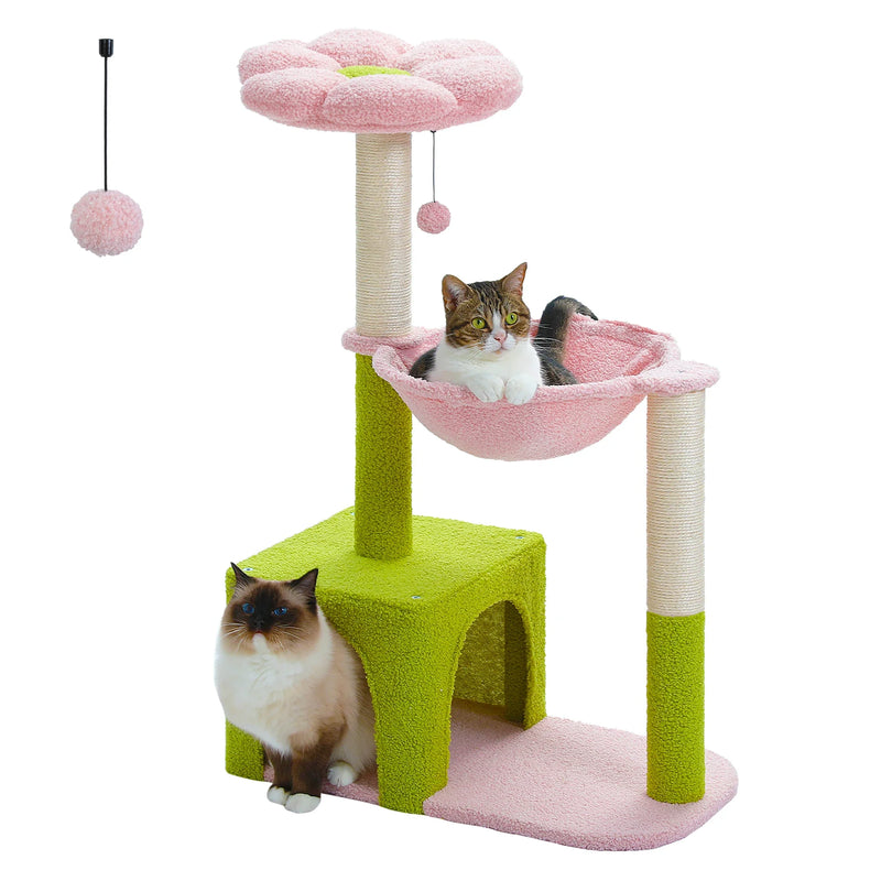 Petepela Flower Cat Tree - 89cm Tower with Hammock & Condo