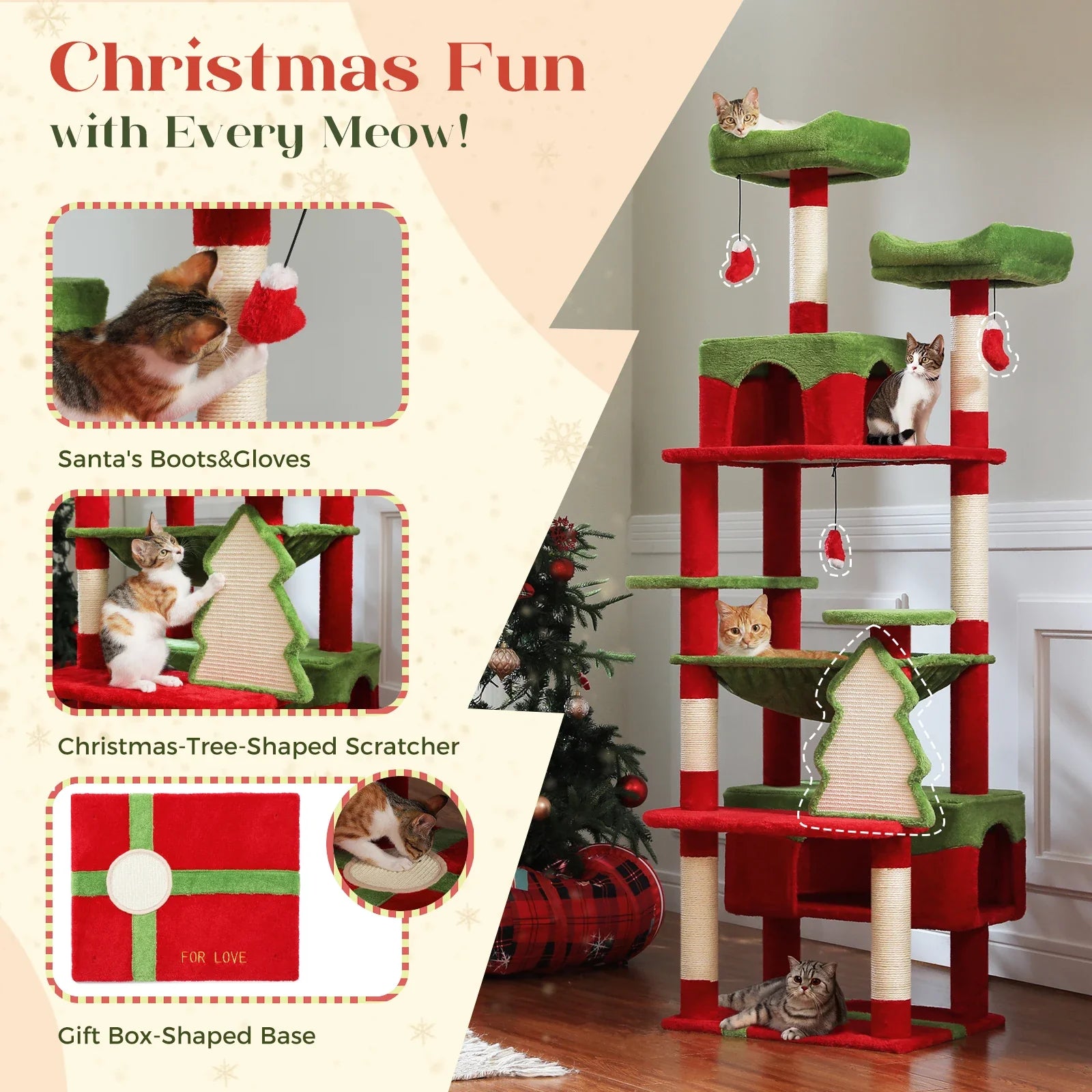 PAWZ Road 72" Large Cat Tree Tower with Hammock and Condo