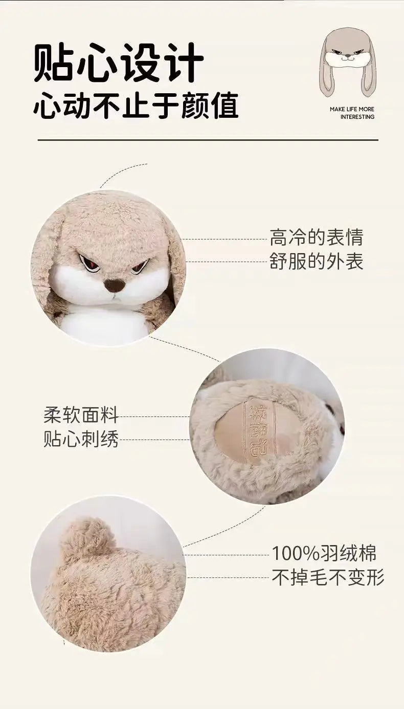 Large Angry Rabbit Plush Toy - Kawaii Stuffed Animal Doll