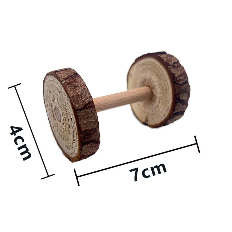 Cute Rabbit Roller Toys Natural Wooden Pine Dumbells Unicycle Bell Chew Toys for bird Guinea Pigs Rat  Small Pet Molars Supplies