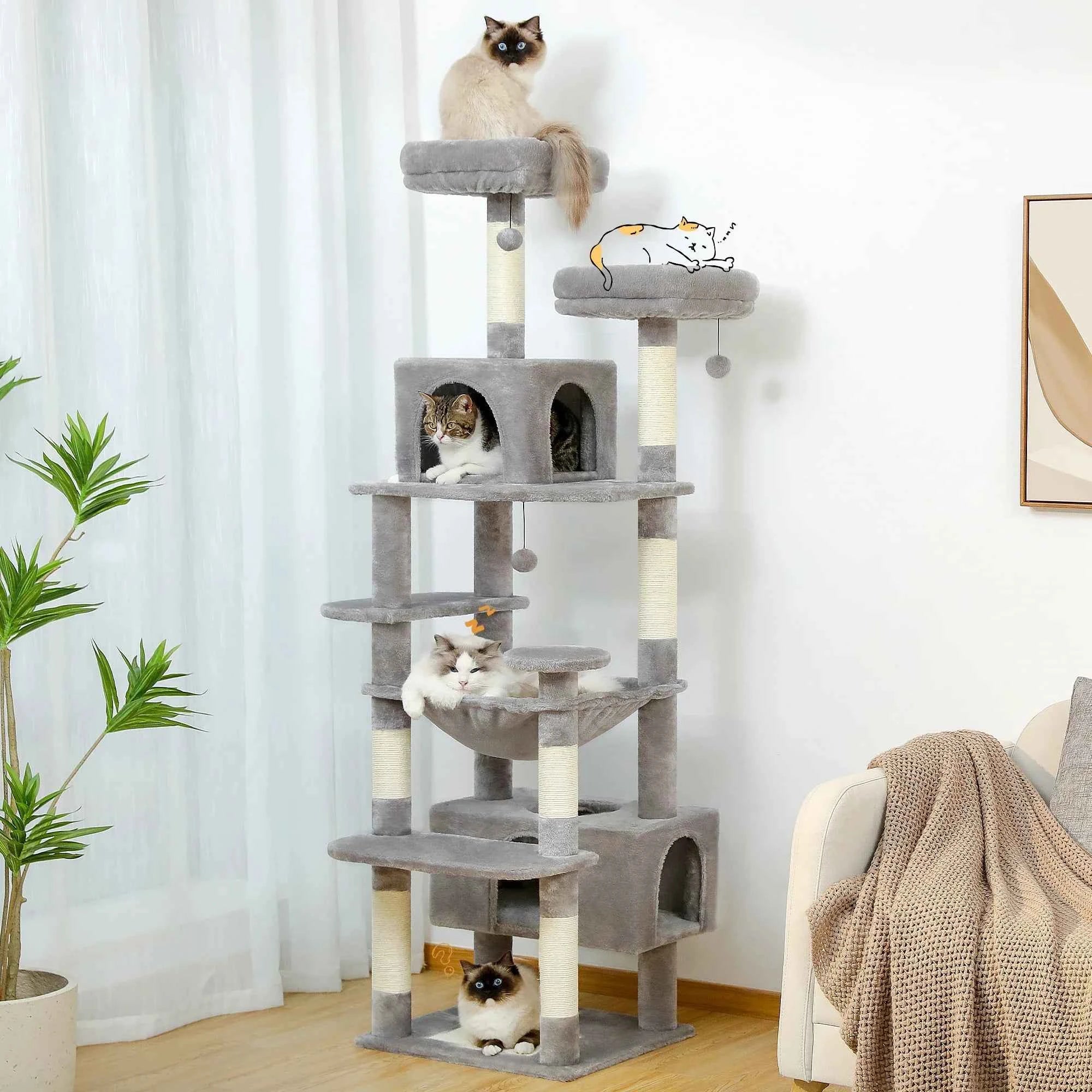 PAWZ Road Large Cat Tree Tower - 72" Multi-Level with Condo Grey