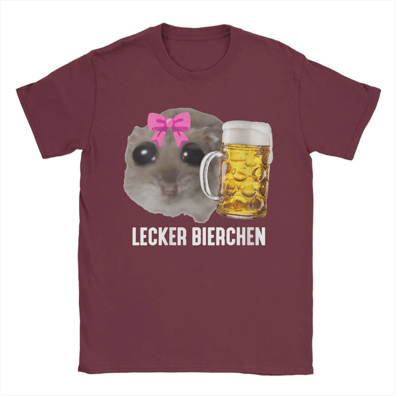 Delicious Beers Sad Hamster Meme Men's T Shirt Lecker Bierchen Vintage Tees Short Sleeve O Neck T-Shirt Cotton Adult Clothing