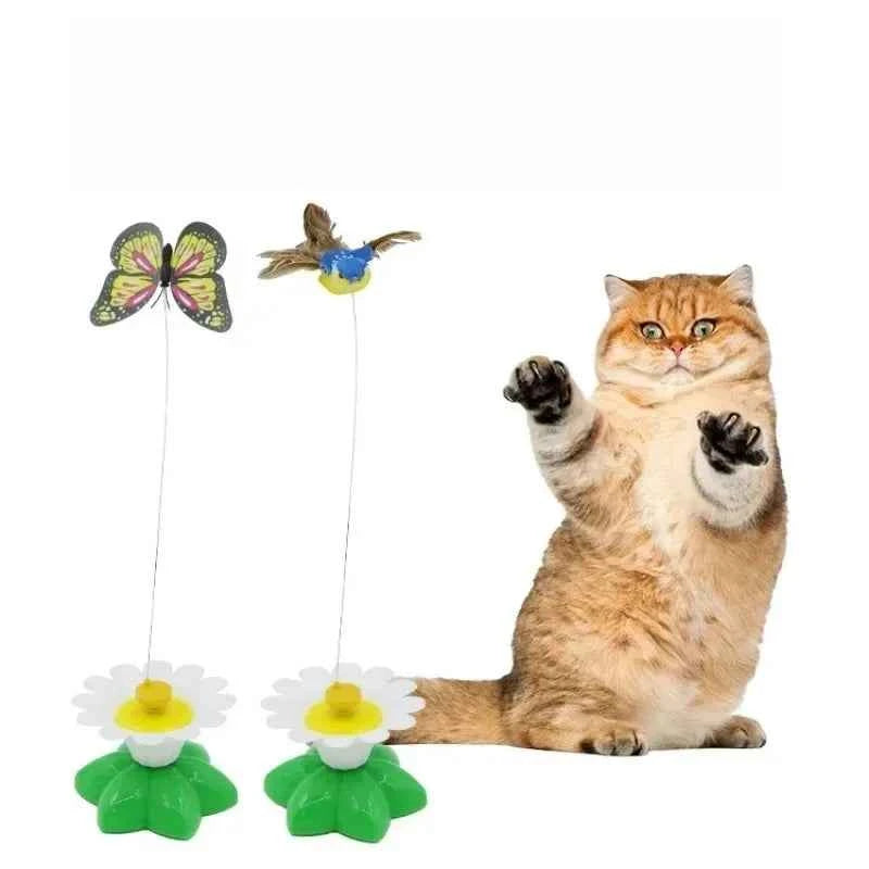 Electric Flying Bird Teasing Stick Rotating Interactive Cat Toy Automatically Spins Around Hummingbird Butterfly Play-Catch
