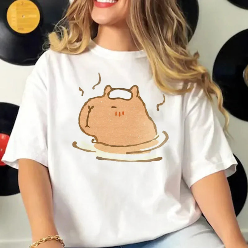 Capybara T-shirts Women Manga Graphic Tee Harajuku Top Female Japanese Manga Designer Clothing