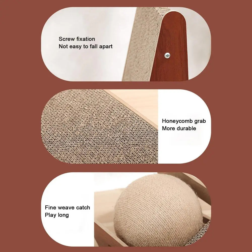 Natural Sisal Cat Scratcher Toy with Ball - 15.75" Durable Board