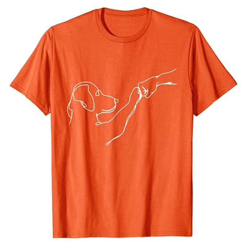 Dog and People Punch Hand Dog Man Friendship Bump Dog's Paw T-Shirt Animal Lover Comics Graphic Tee Tops Funny Mama Daddy Gifts